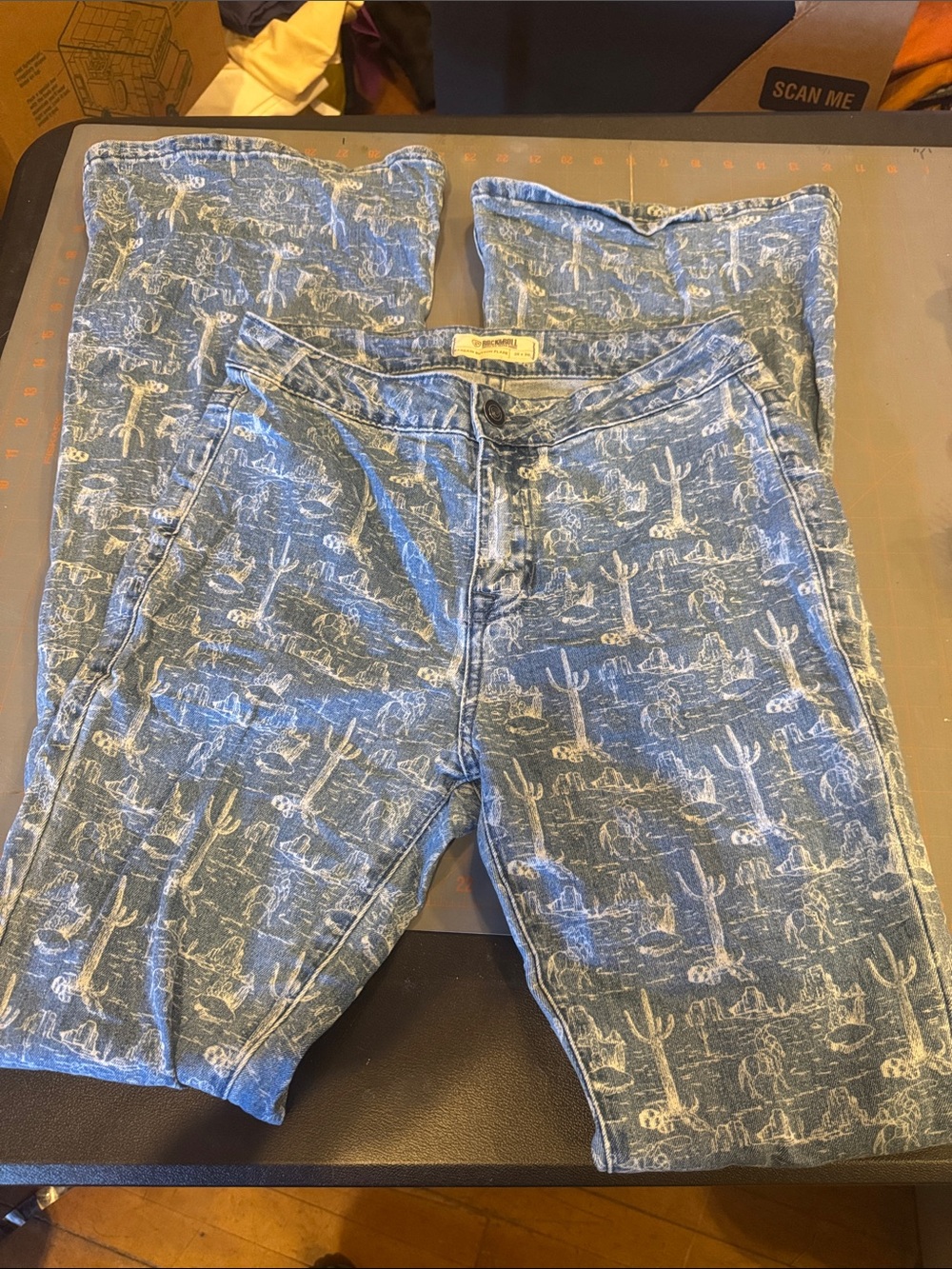 Rock & Roll Denim Desert Print Bargain Button Flare Jeans